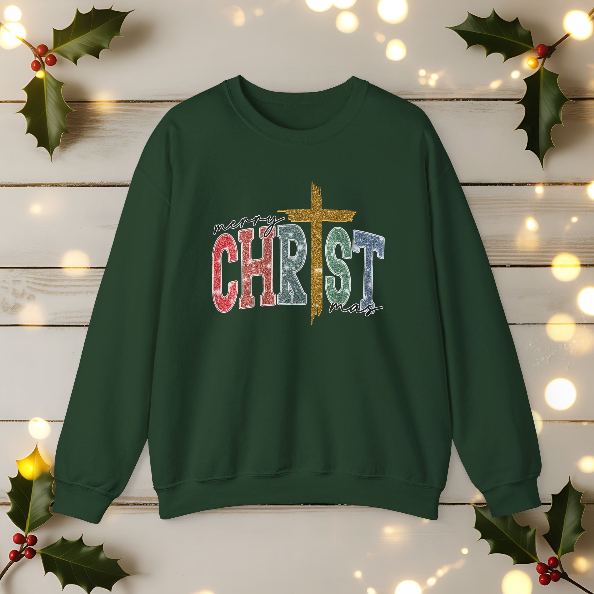 Merry CHRISTmas Sweatshirt • Christian Christmas Crewneck • Faux Glitter Cross Pullover • Faith Holiday Sweater • Jesus Christmas Shirt • Winter Gift for Her