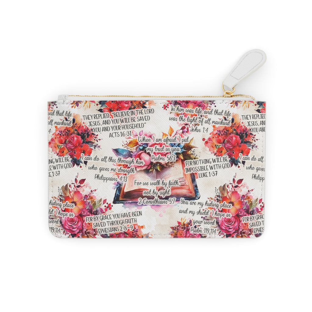 Floral Scripture Mini Clutch — Bible Verse Accent Pouch