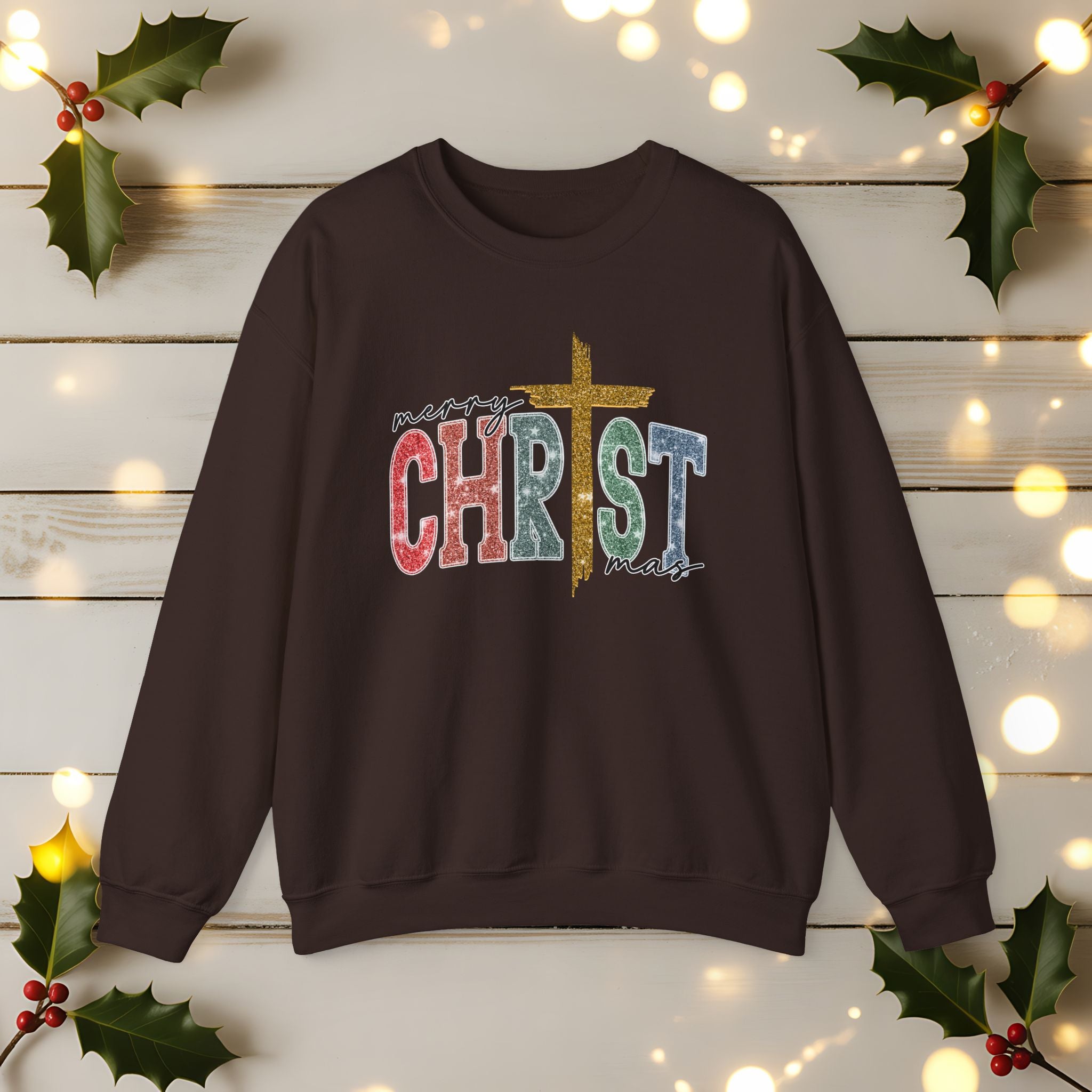 Merry CHRISTmas Sweatshirt • Christian Christmas Crewneck • Faux Glitter Cross Pullover • Faith Holiday Sweater • Jesus Christmas Shirt • Winter Gift for Her