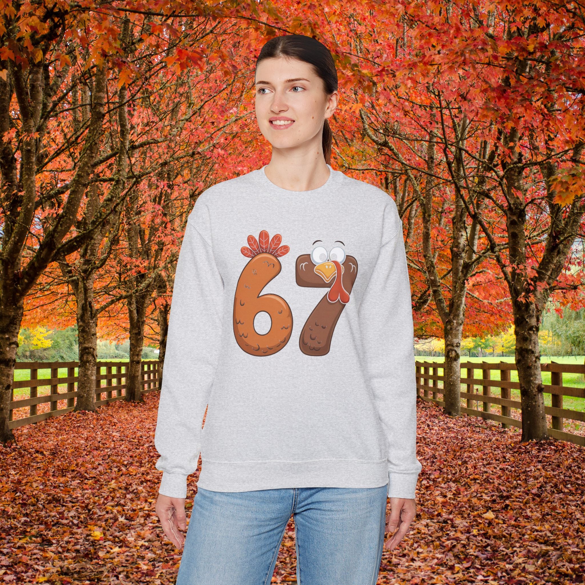Funny 67 Turkey Thanksgiving Sweatshirt • Teacher Thanksgiving Shirt • Cute Fall Turkey Crewneck • Fall Classroom Shirt • Thanksgiving Outfit