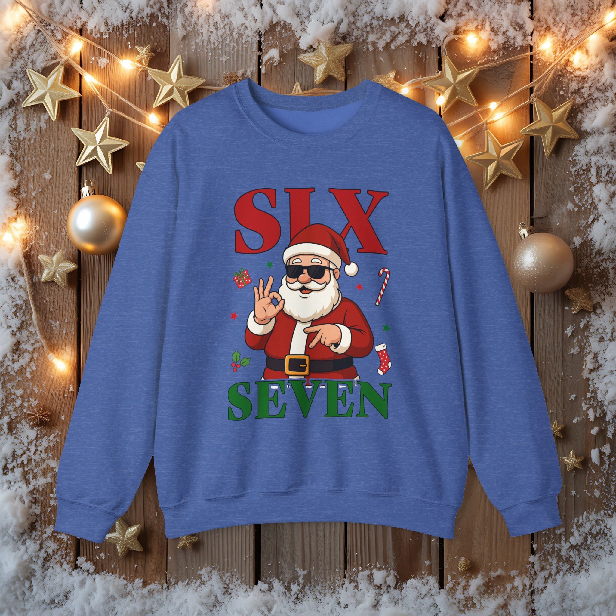 Funny Christmas Gildan Sweatshirt • Six Seven Santa Crewneck • Teacher & Kid Holiday Shirt • Classroom Christmas Sweater • Christmas Gift 6 7