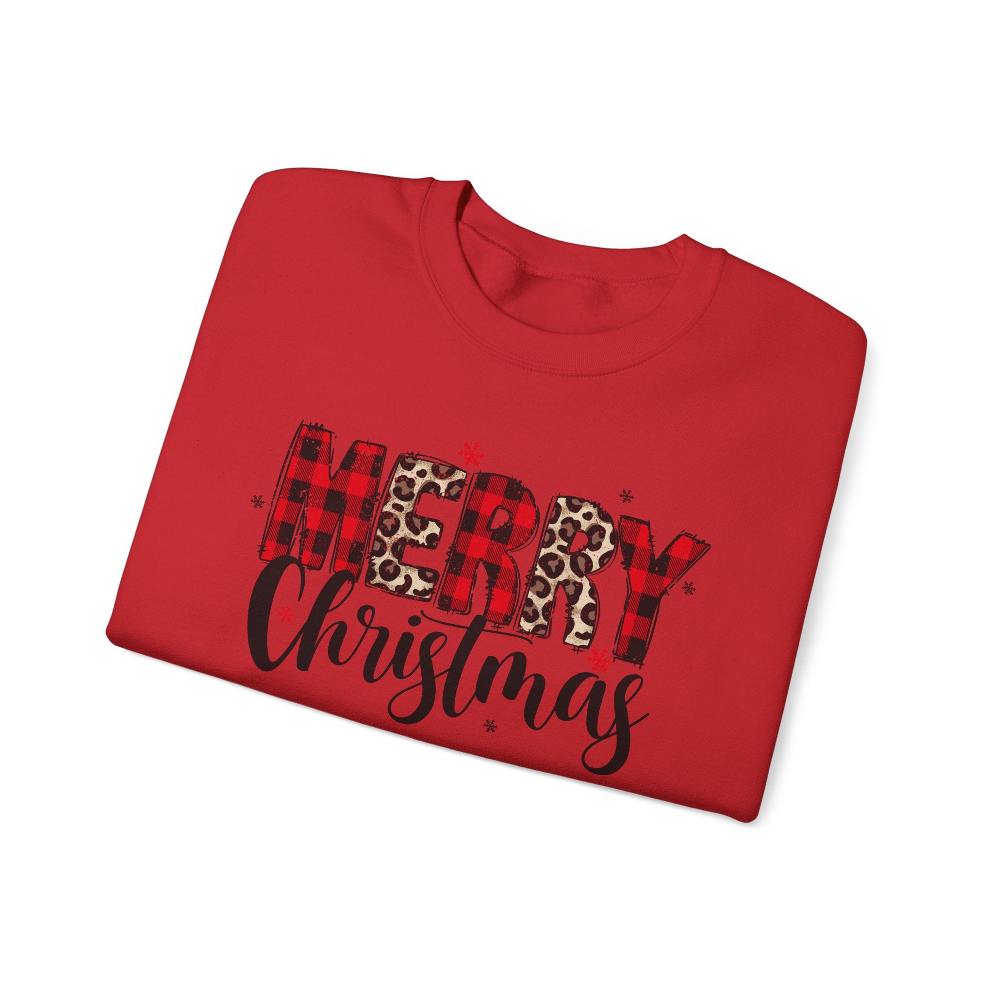Merry Crewneck Sweatshirt • Leopard & Red Plaid Christmas Sweater • Cute Holiday Pullover for Women • Cozy Winter Sweatshirt • Gift for Her