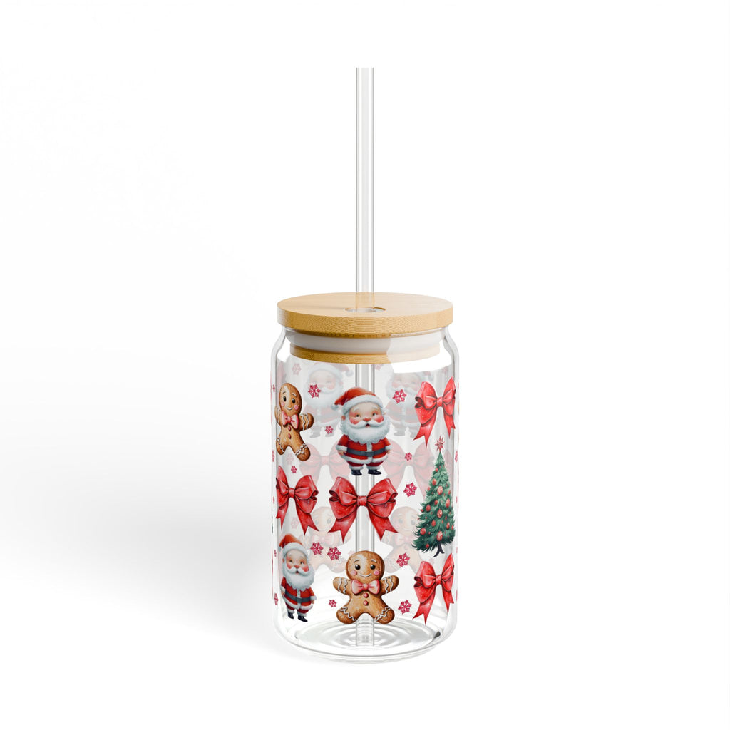 Christmas and Gingerbread Sipper Glass with Bamboo Lid, 16oz