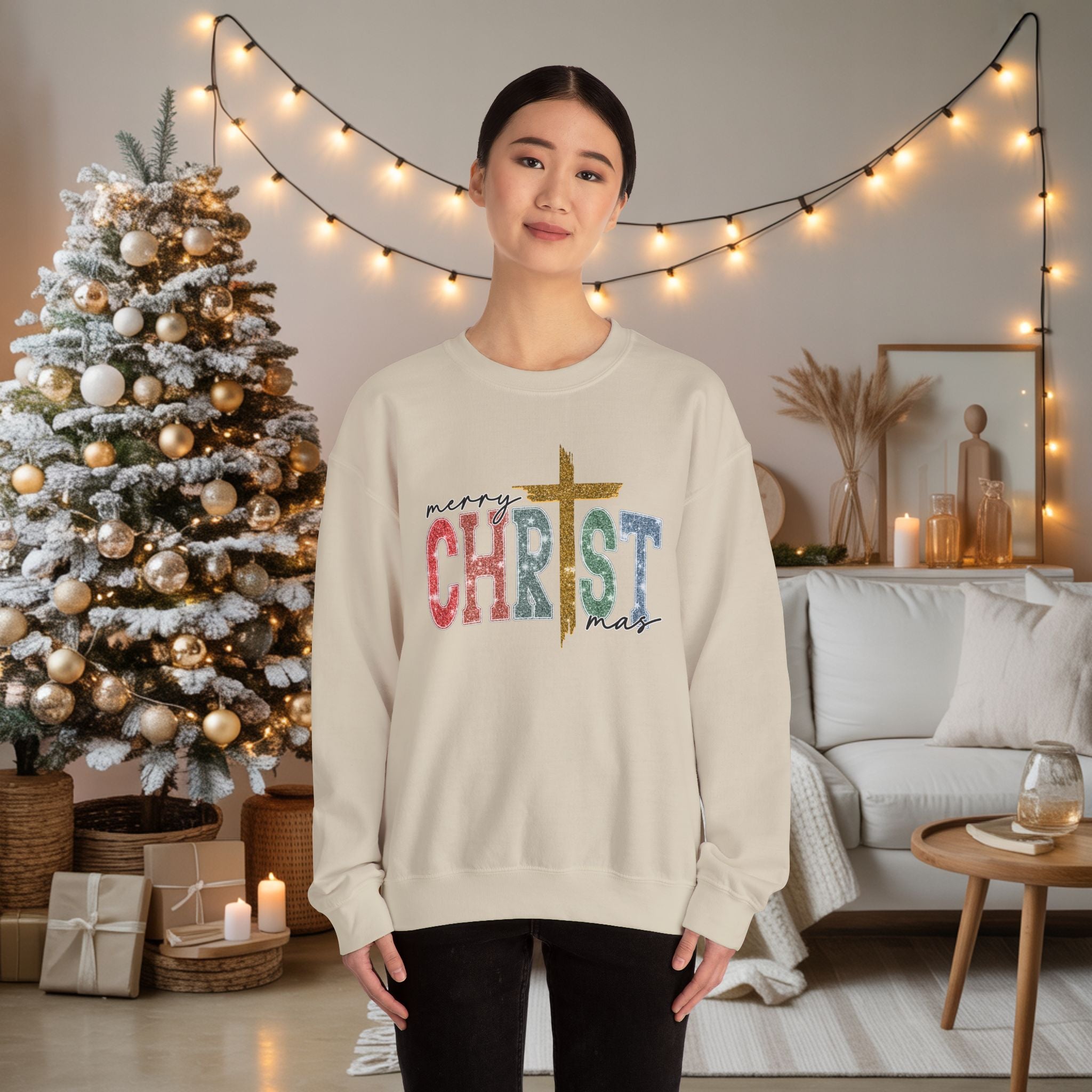 Merry CHRISTmas Sweatshirt • Christian Christmas Crewneck • Faux Glitter Cross Pullover • Faith Holiday Sweater • Jesus Christmas Shirt • Winter Gift for Her