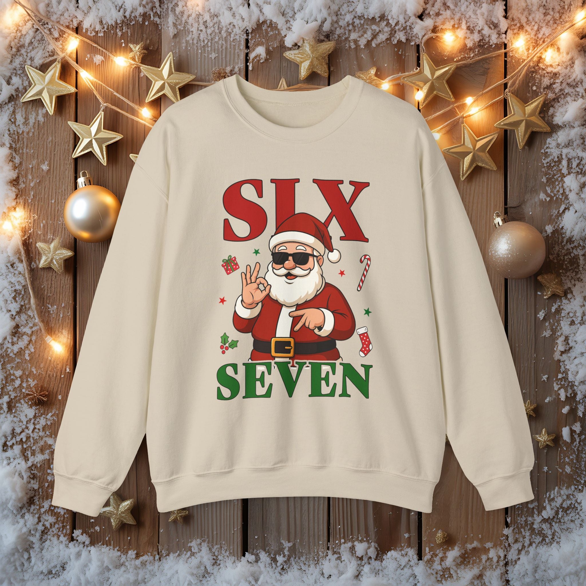 Funny Christmas Gildan Sweatshirt • Six Seven Santa Crewneck • Teacher & Kid Holiday Shirt • Classroom Christmas Sweater • Christmas Gift 6 7