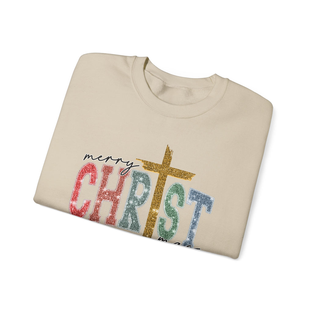 Merry CHRISTmas Sweatshirt • Christian Christmas Crewneck • Faux Glitter Cross Pullover • Faith Holiday Sweater • Jesus Christmas Shirt • Winter Gift for Her