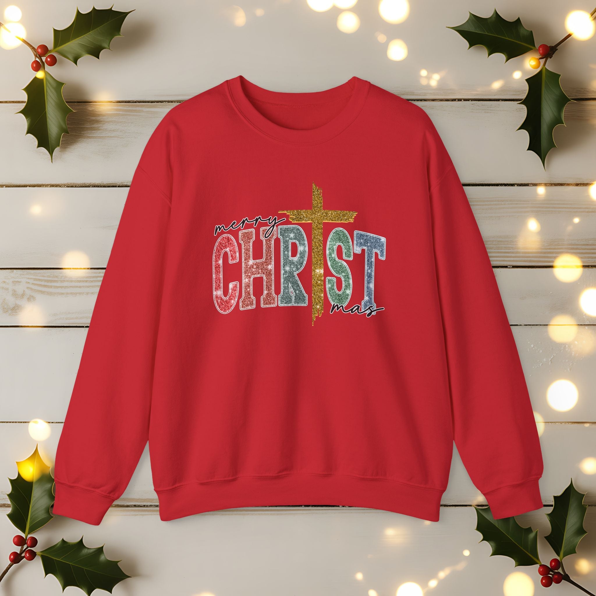 Merry CHRISTmas Sweatshirt • Christian Christmas Crewneck • Faux Glitter Cross Pullover • Faith Holiday Sweater • Jesus Christmas Shirt • Winter Gift for Her