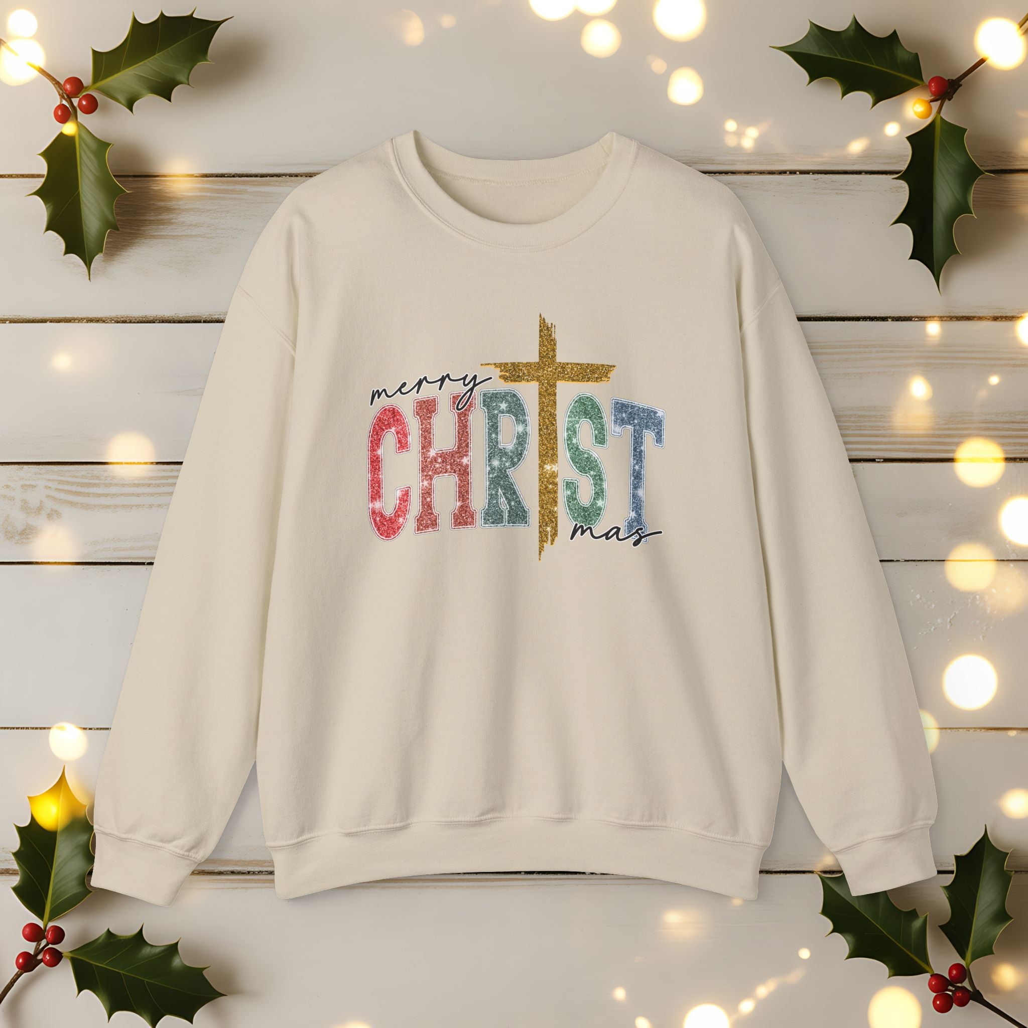 Merry CHRISTmas Sweatshirt • Christian Christmas Crewneck • Faux Glitter Cross Pullover • Faith Holiday Sweater • Jesus Christmas Shirt • Winter Gift for Her