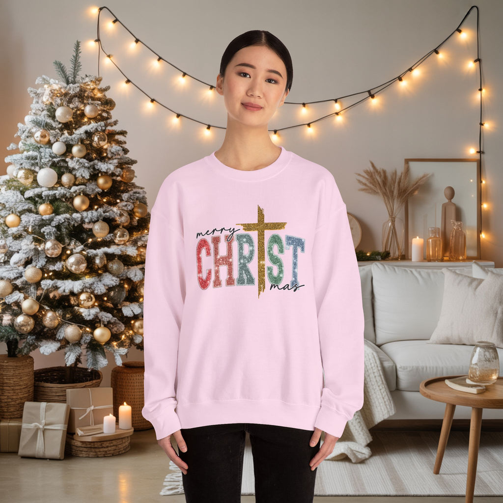 Merry CHRISTmas Sweatshirt • Christian Christmas Crewneck • Faux Glitter Cross Pullover • Faith Holiday Sweater • Jesus Christmas Shirt • Winter Gift for Her