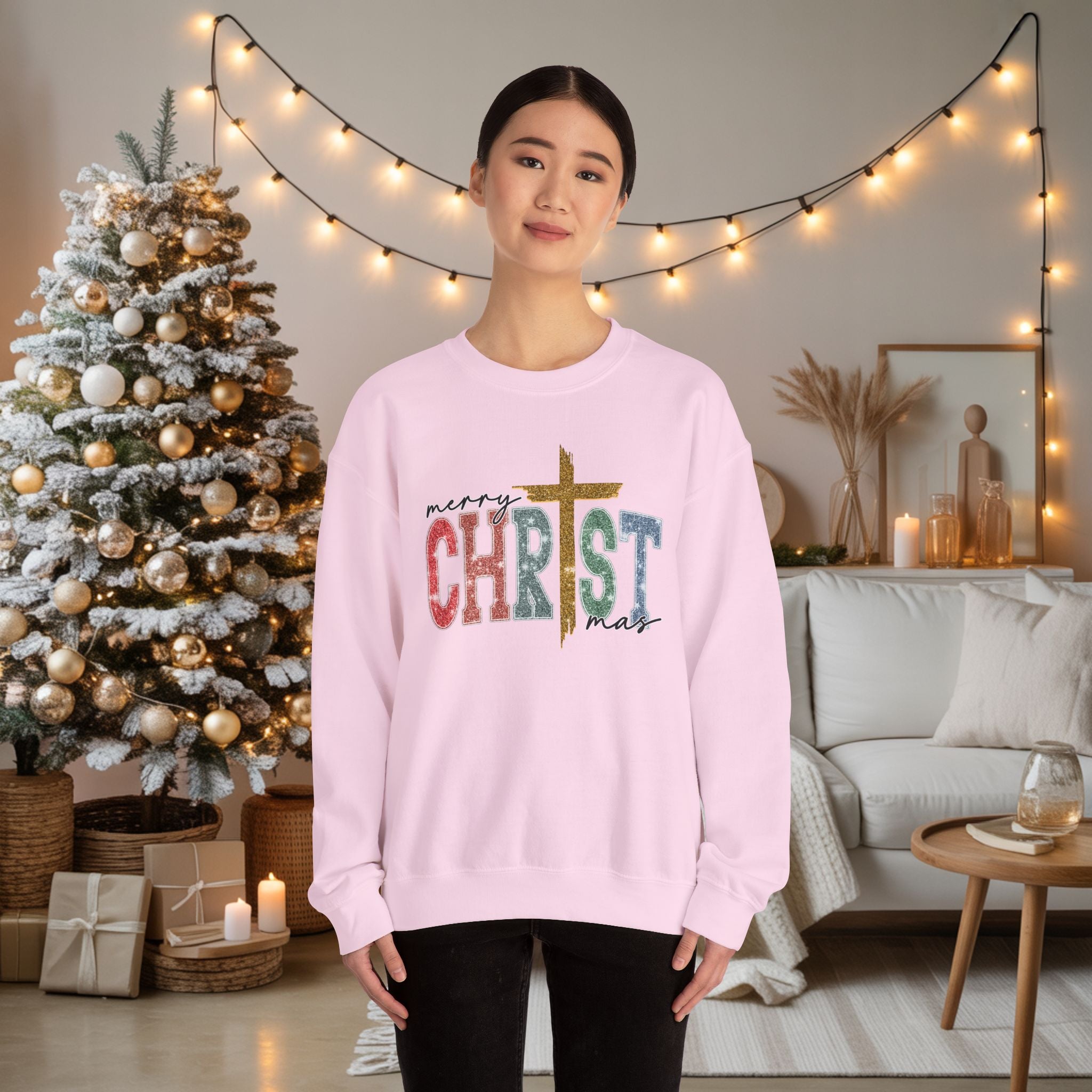 Merry CHRISTmas Sweatshirt • Christian Christmas Crewneck • Faux Glitter Cross Pullover • Faith Holiday Sweater • Jesus Christmas Shirt • Winter Gift for Her