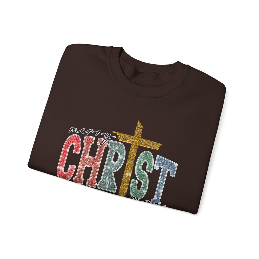 Merry CHRISTmas Sweatshirt • Christian Christmas Crewneck • Faux Glitter Cross Pullover • Faith Holiday Sweater • Jesus Christmas Shirt • Winter Gift for Her