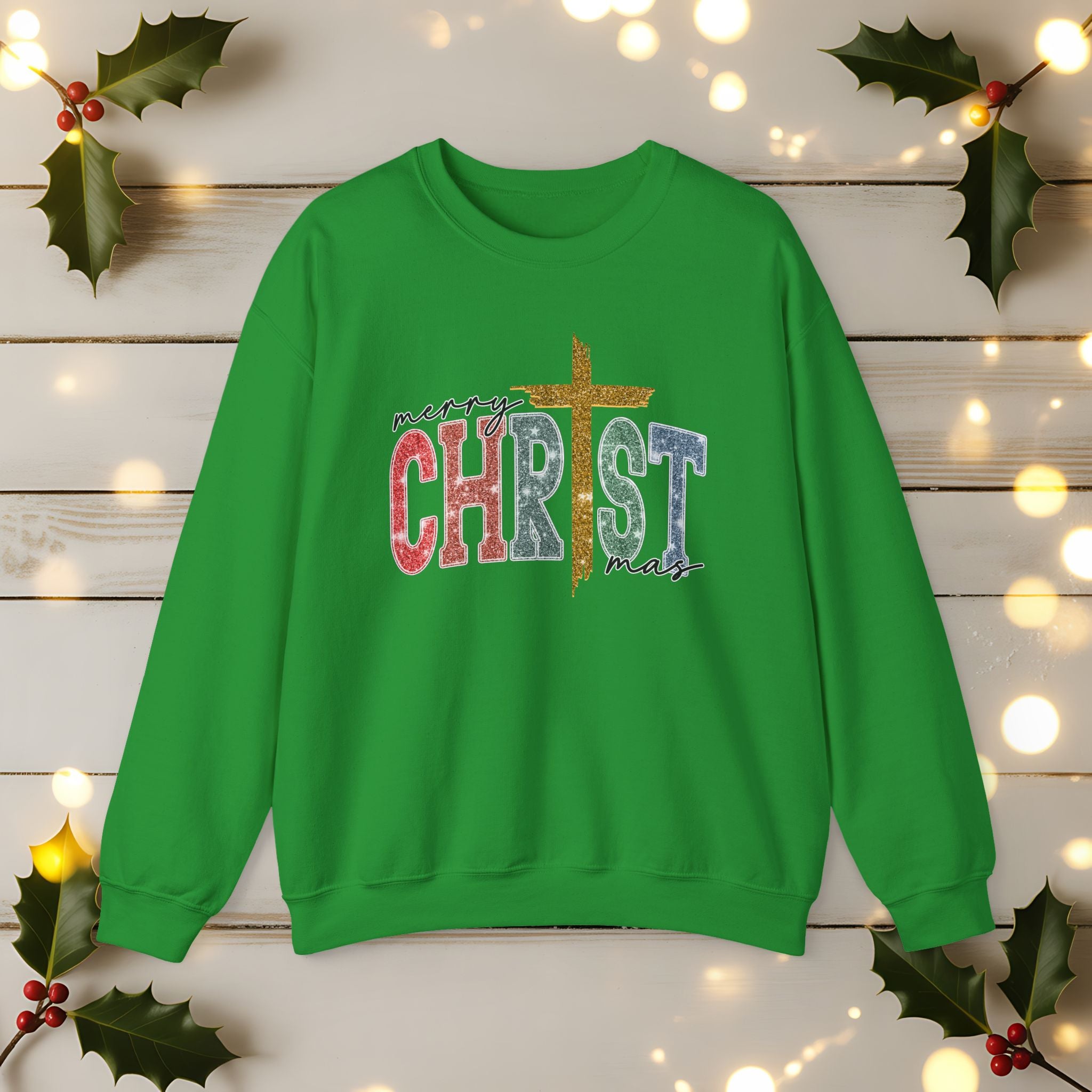 Merry CHRISTmas Sweatshirt • Christian Christmas Crewneck • Faux Glitter Cross Pullover • Faith Holiday Sweater • Jesus Christmas Shirt • Winter Gift for Her