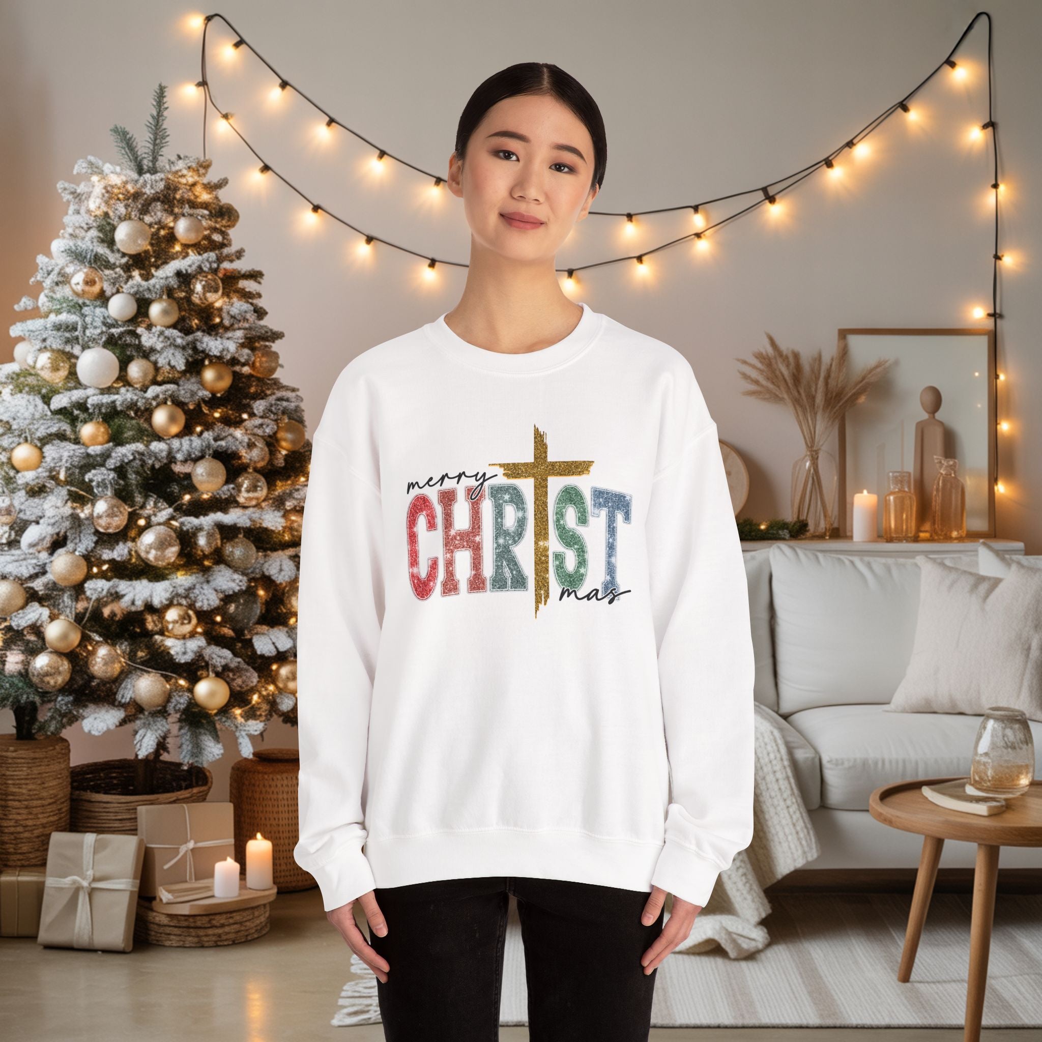 Merry CHRISTmas Sweatshirt • Christian Christmas Crewneck • Faux Glitter Cross Pullover • Faith Holiday Sweater • Jesus Christmas Shirt • Winter Gift for Her
