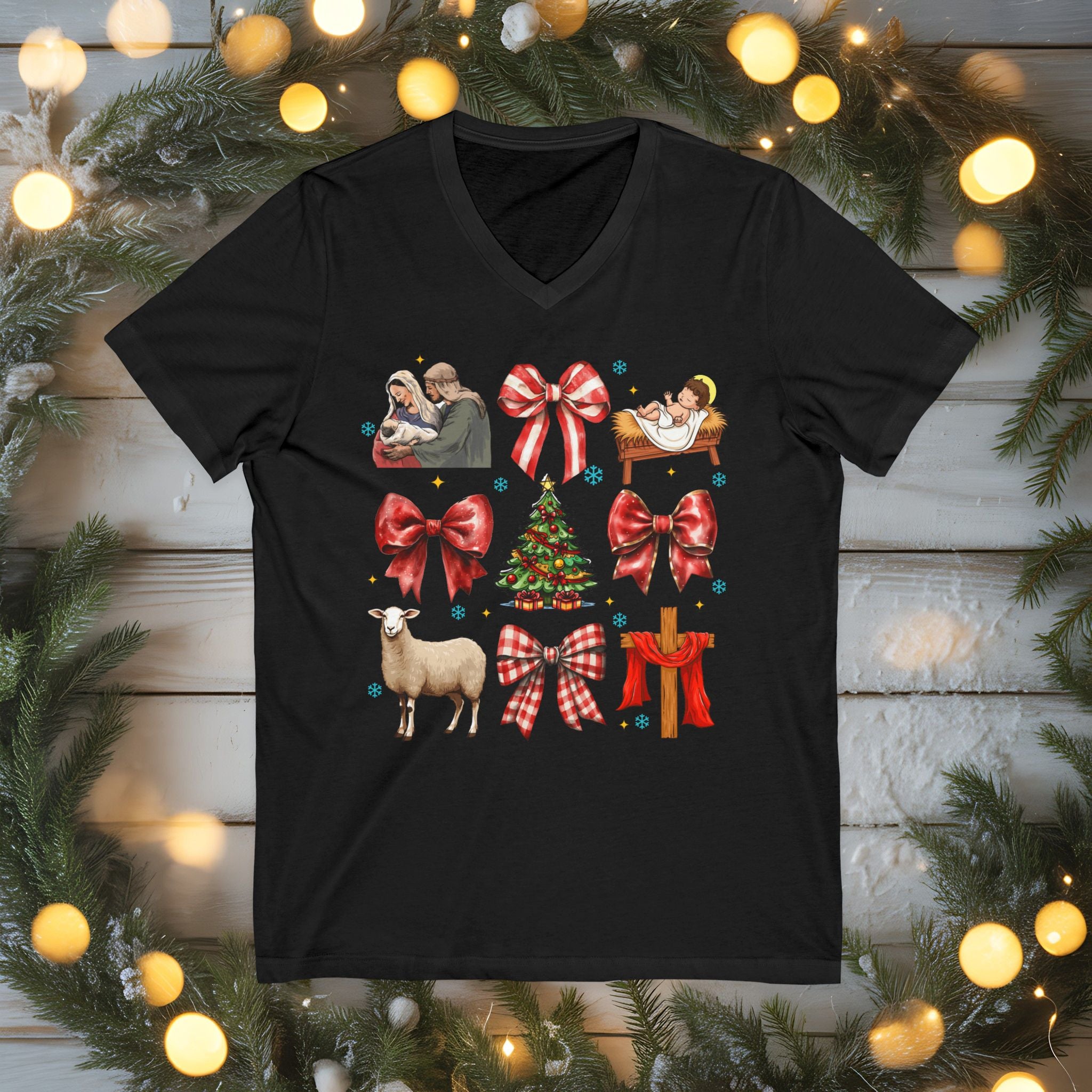 Nativity Christmas Shirt • Bella Canvas Christian Tee • Manger Scene T-Shirt • Faith Christmas Top • Holiday Jesus Shirt for Women