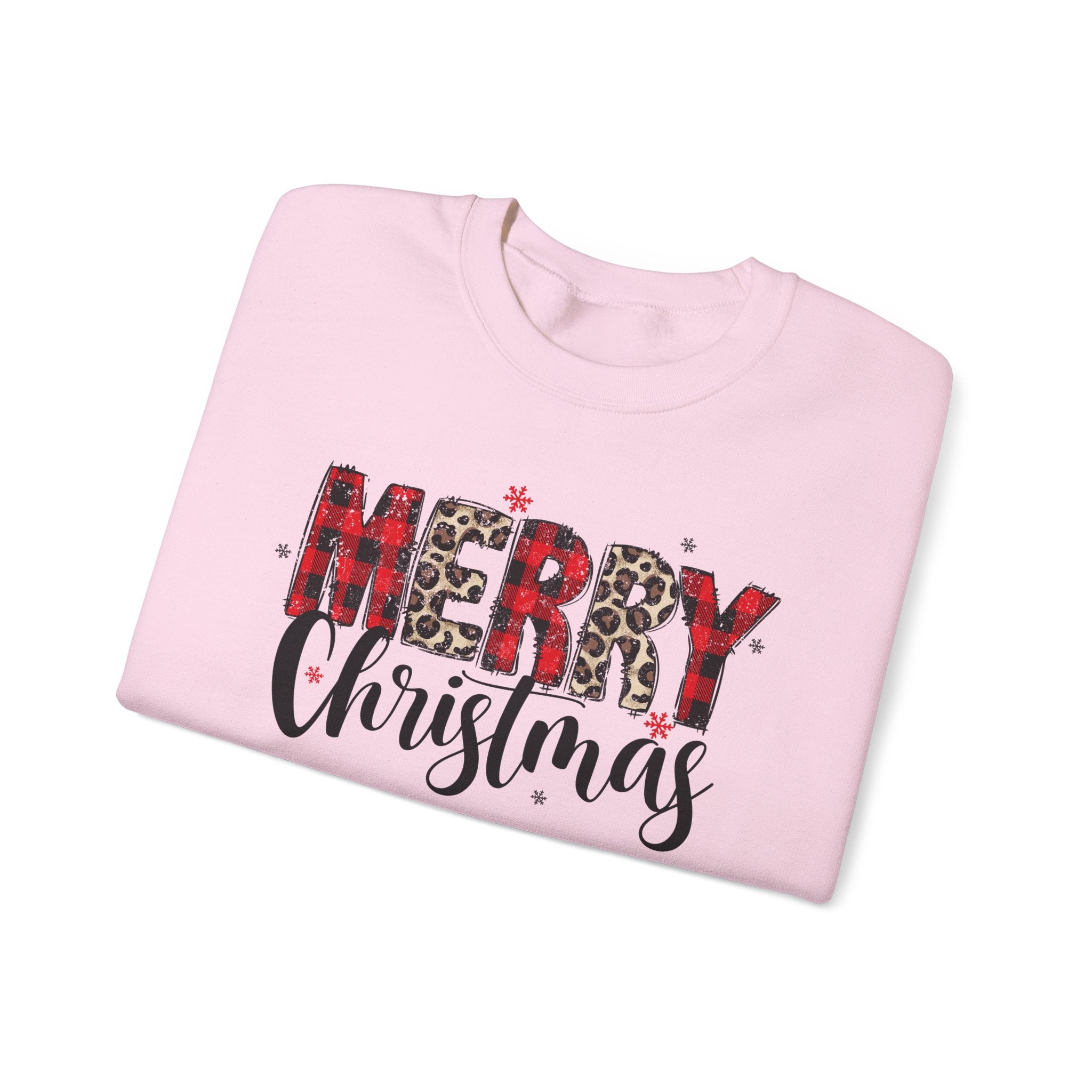 Merry Crewneck Sweatshirt • Leopard & Red Plaid Christmas Sweater • Cute Holiday Pullover for Women • Cozy Winter Sweatshirt • Gift for Her