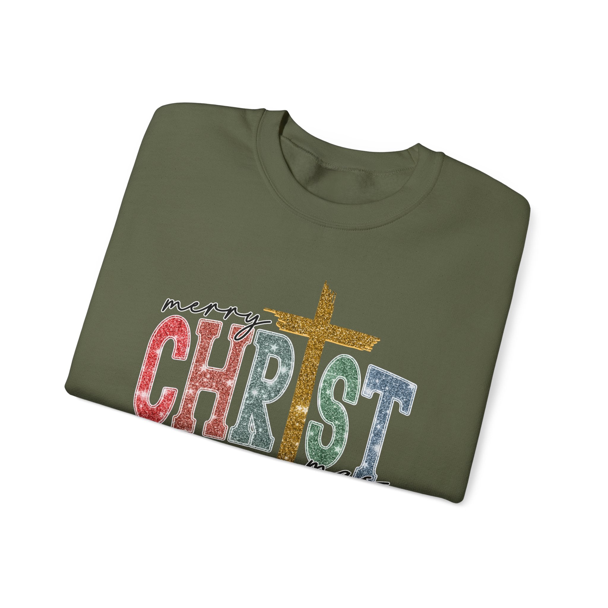 Merry CHRISTmas Sweatshirt • Christian Christmas Crewneck • Faux Glitter Cross Pullover • Faith Holiday Sweater • Jesus Christmas Shirt • Winter Gift for Her
