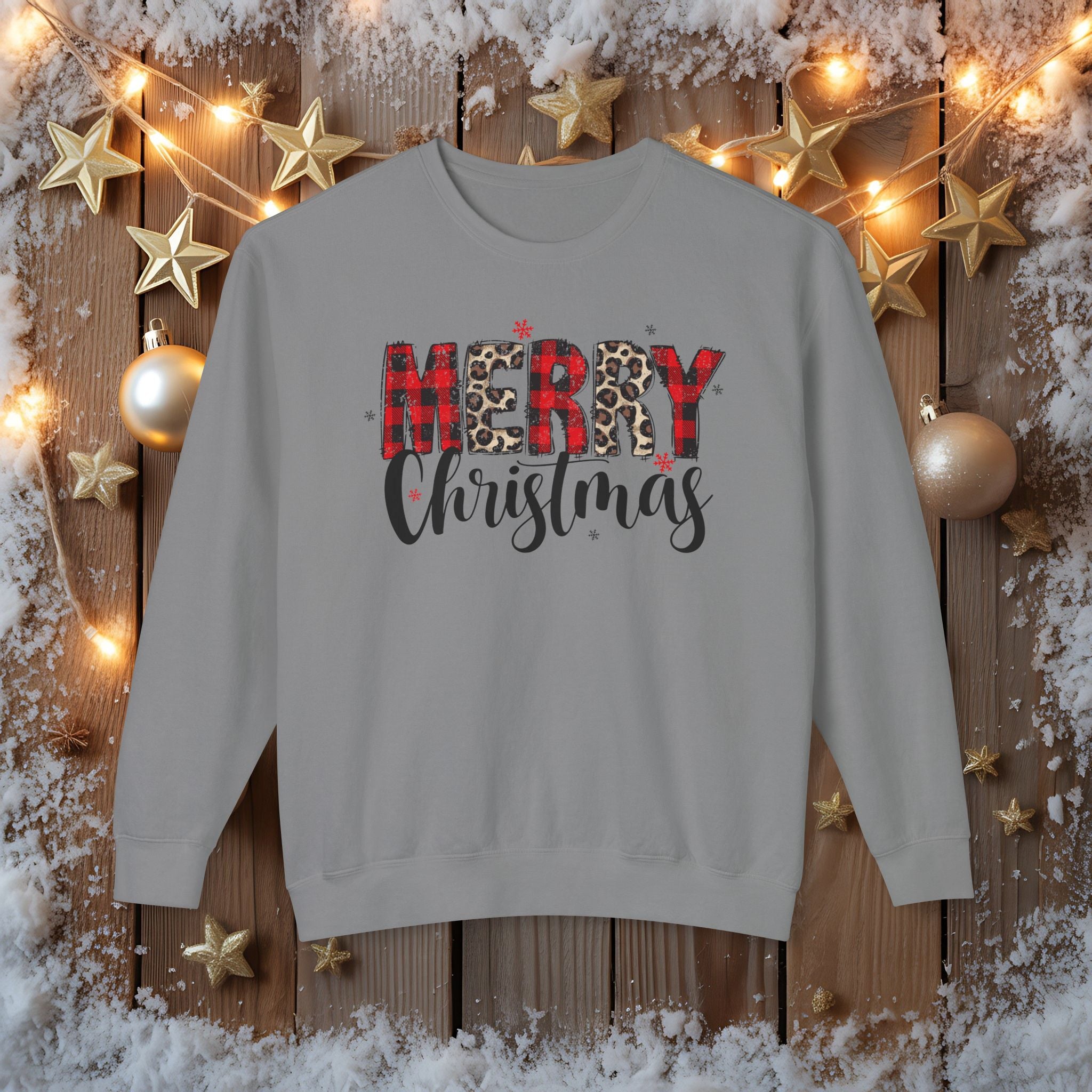 Merry Sweatshirt • Red Plaid & Leopard Print Christmas Sweater • Comfort Colors Crewneck • Trendy Holiday Sweatshirt for Women • Cute Winter Gift