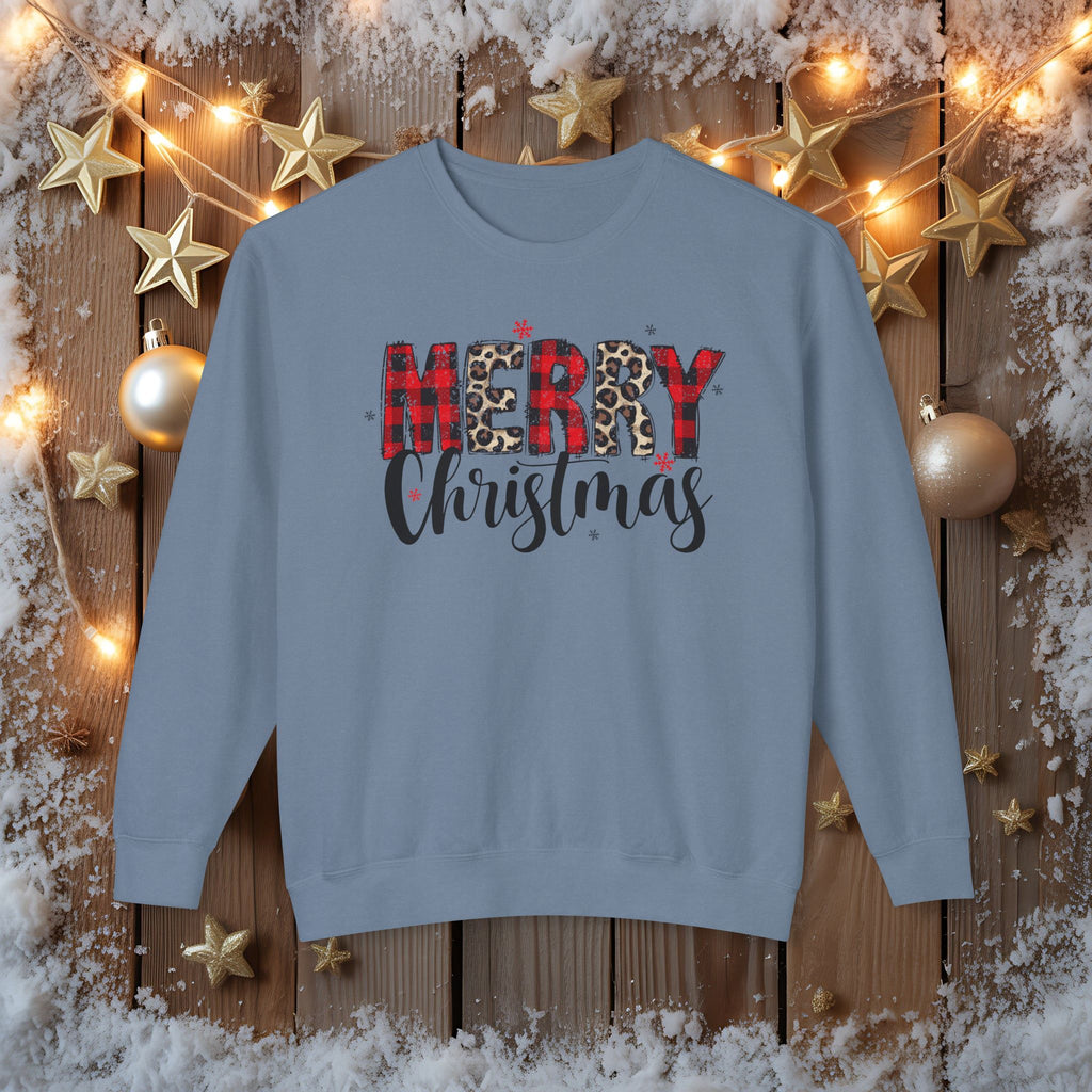 Merry Sweatshirt • Red Plaid & Leopard Print Christmas Sweater • Comfort Colors Crewneck • Trendy Holiday Sweatshirt for Women • Cute Winter Gift