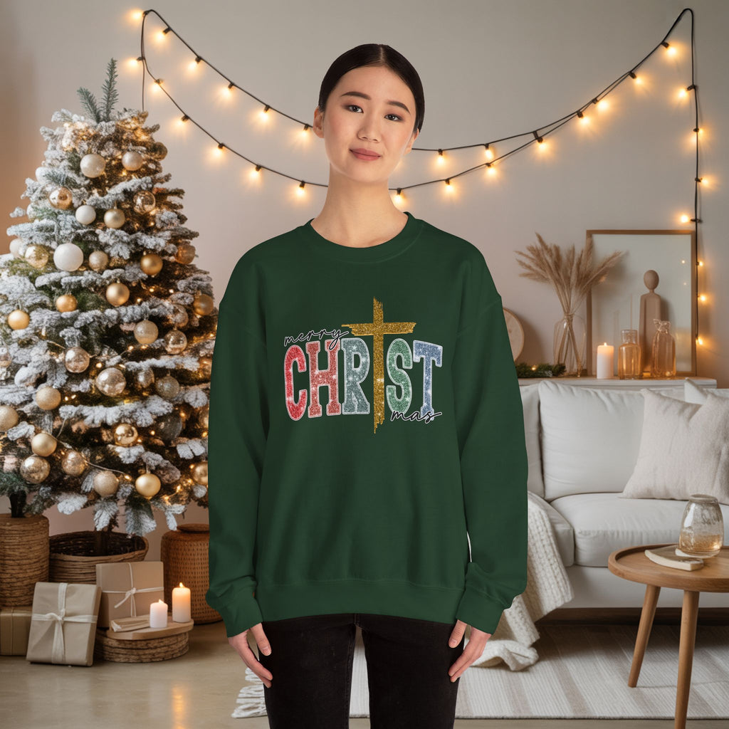 Merry CHRISTmas Sweatshirt • Christian Christmas Crewneck • Faux Glitter Cross Pullover • Faith Holiday Sweater • Jesus Christmas Shirt • Winter Gift for Her
