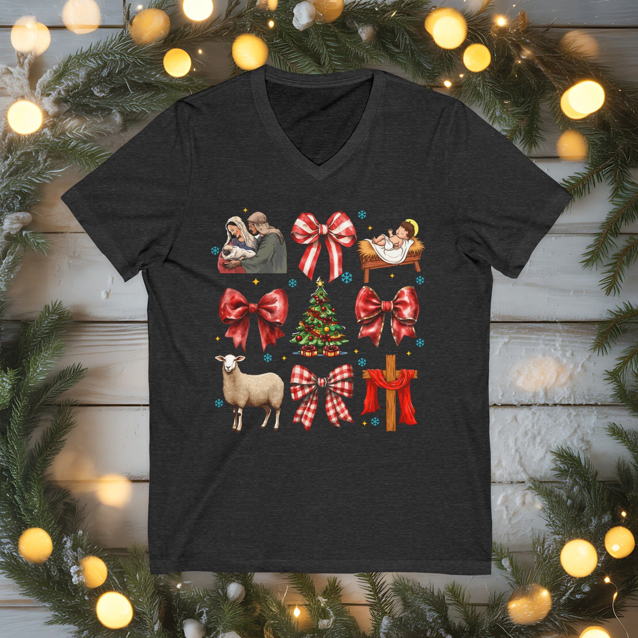 Nativity Christmas Shirt • Bella Canvas Christian Tee • Manger Scene T-Shirt • Faith Christmas Top • Holiday Jesus Shirt for Women