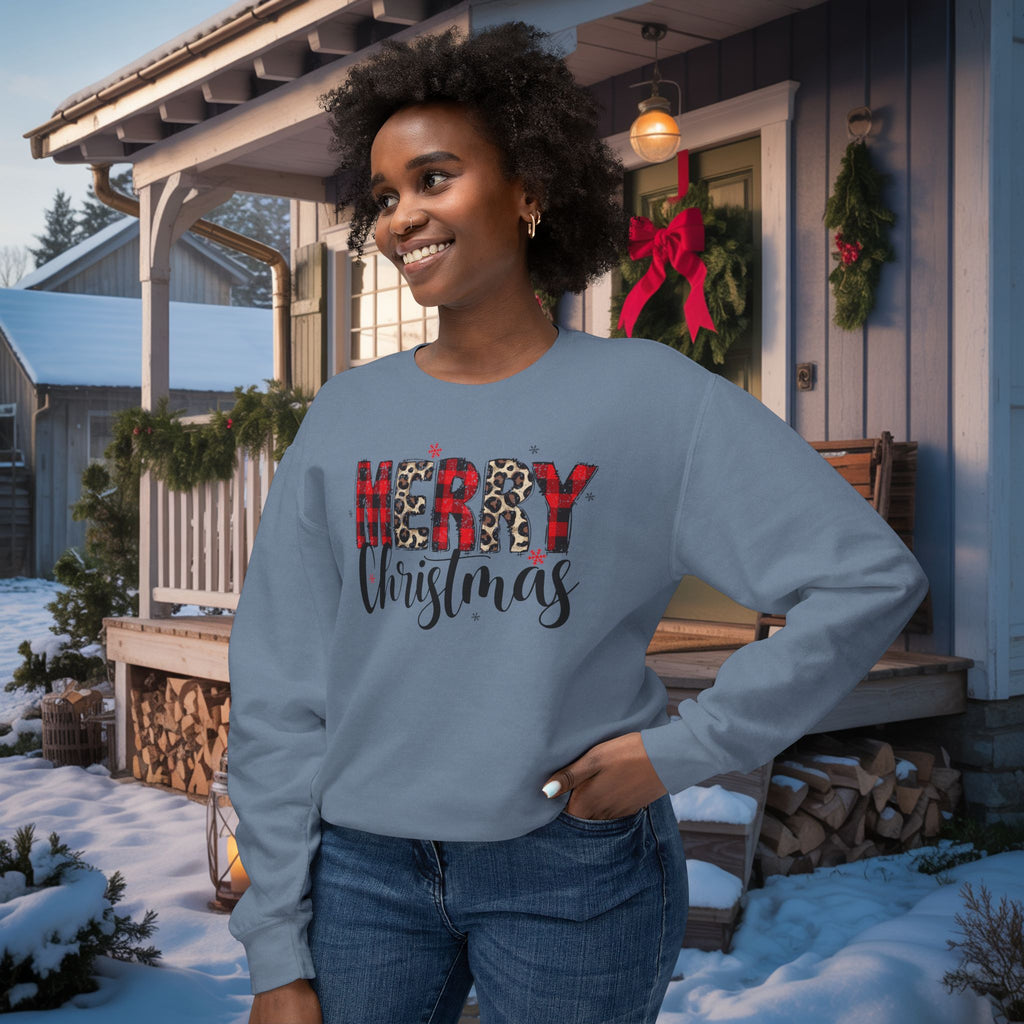 Merry Sweatshirt • Red Plaid & Leopard Print Christmas Sweater • Comfort Colors Crewneck • Trendy Holiday Sweatshirt for Women • Cute Winter Gift