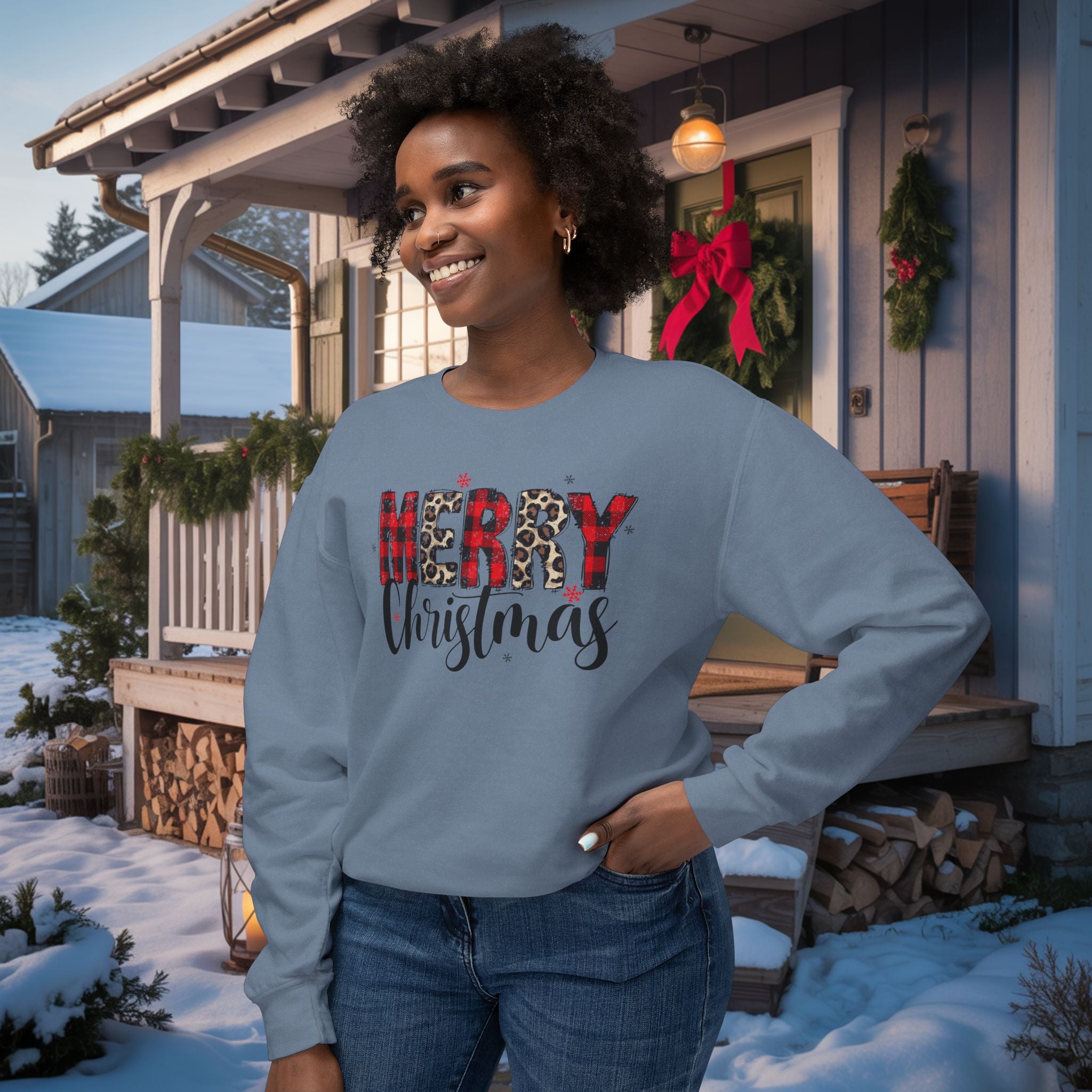 Merry Sweatshirt • Red Plaid & Leopard Print Christmas Sweater • Comfort Colors Crewneck • Trendy Holiday Sweatshirt for Women • Cute Winter Gift