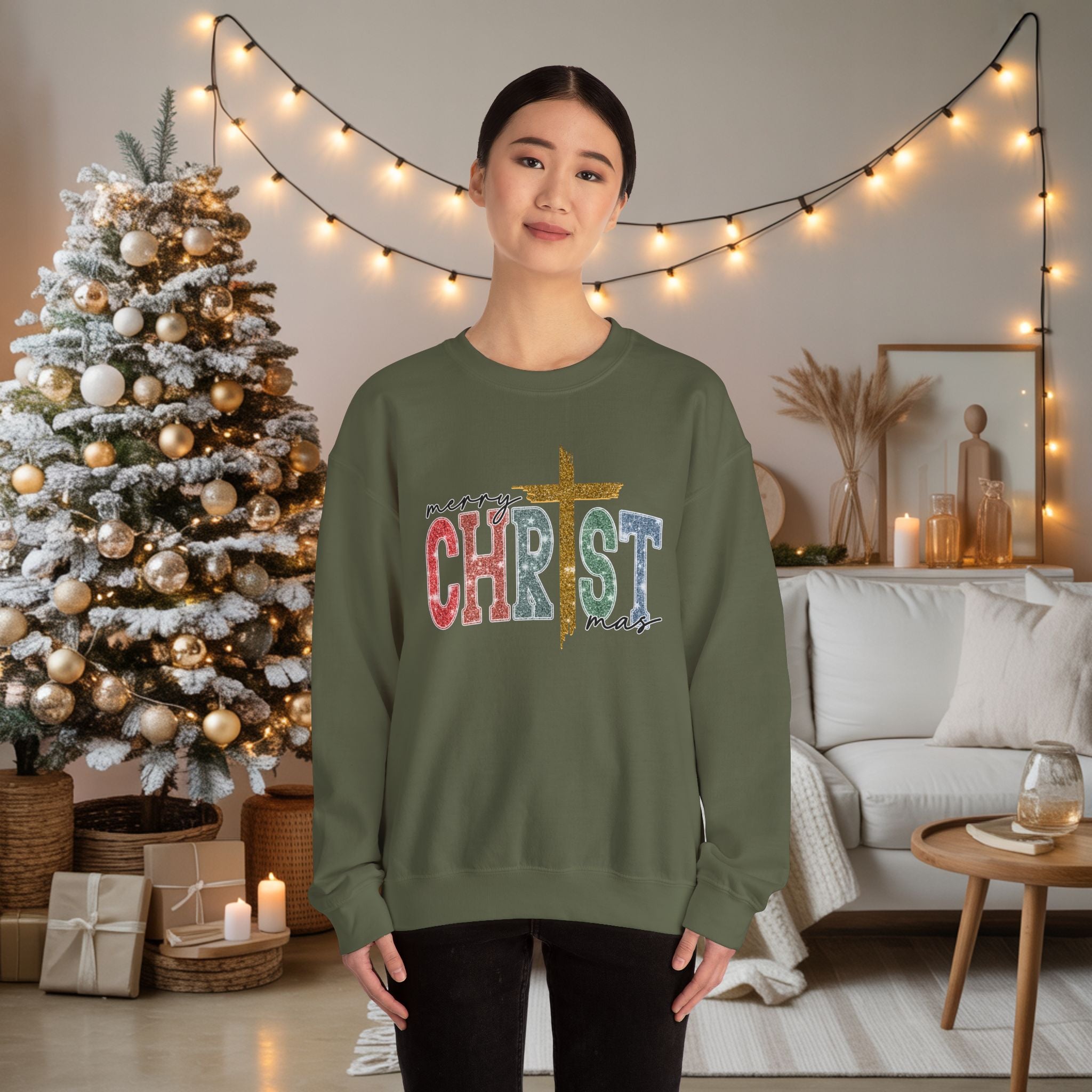 Merry CHRISTmas Sweatshirt • Christian Christmas Crewneck • Faux Glitter Cross Pullover • Faith Holiday Sweater • Jesus Christmas Shirt • Winter Gift for Her