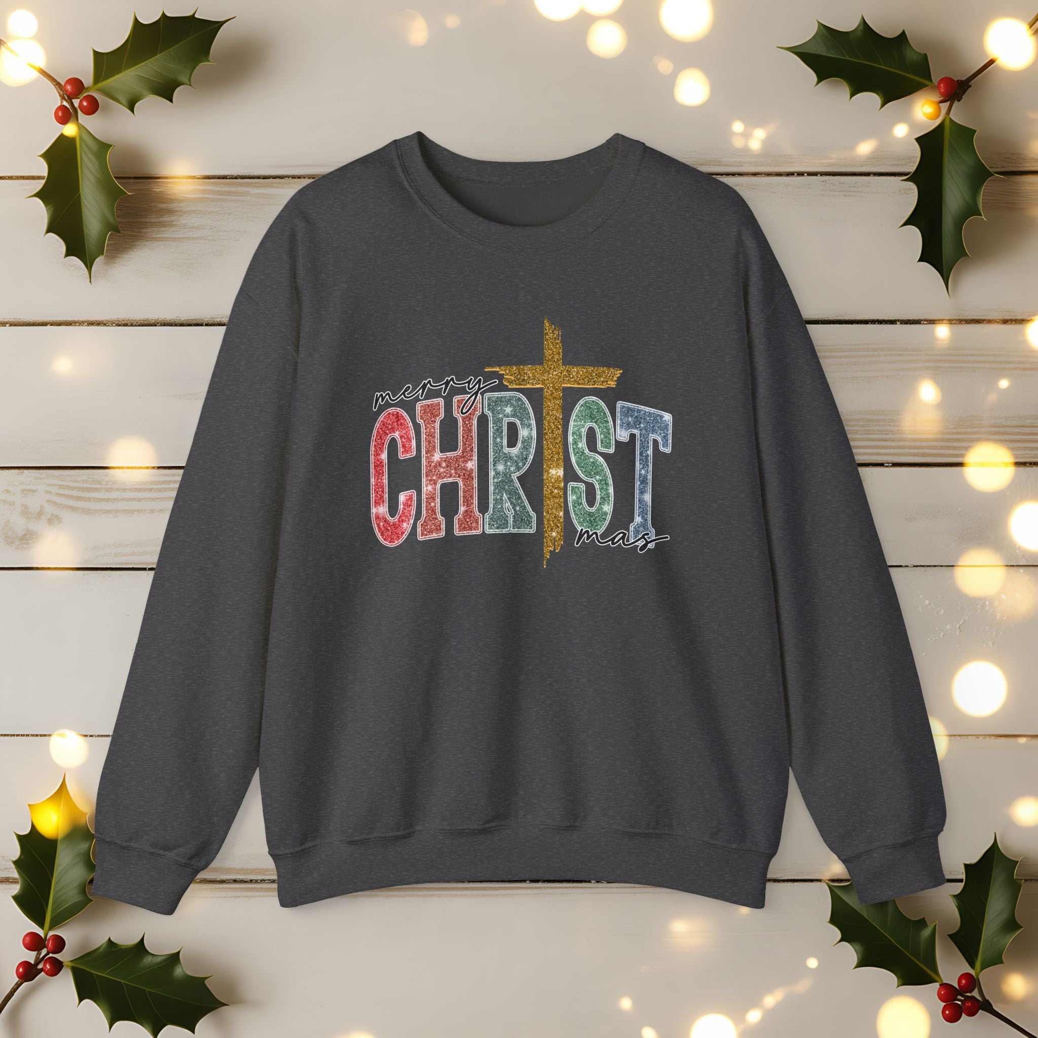 Merry CHRISTmas Sweatshirt • Christian Christmas Crewneck • Faux Glitter Cross Pullover • Faith Holiday Sweater • Jesus Christmas Shirt • Winter Gift for Her