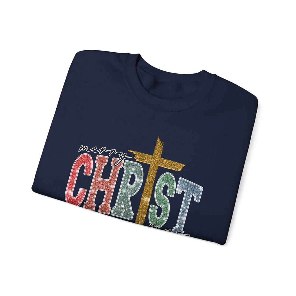 Merry CHRISTmas Sweatshirt • Christian Christmas Crewneck • Faux Glitter Cross Pullover • Faith Holiday Sweater • Jesus Christmas Shirt • Winter Gift for Her