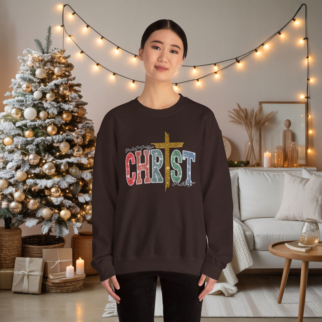 Merry CHRISTmas Sweatshirt • Christian Christmas Crewneck • Faux Glitter Cross Pullover • Faith Holiday Sweater • Jesus Christmas Shirt • Winter Gift for Her