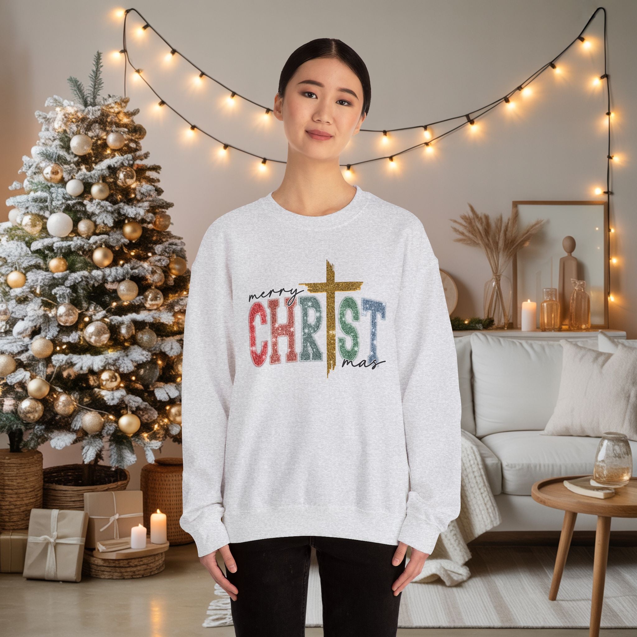Merry CHRISTmas Sweatshirt • Christian Christmas Crewneck • Faux Glitter Cross Pullover • Faith Holiday Sweater • Jesus Christmas Shirt • Winter Gift for Her