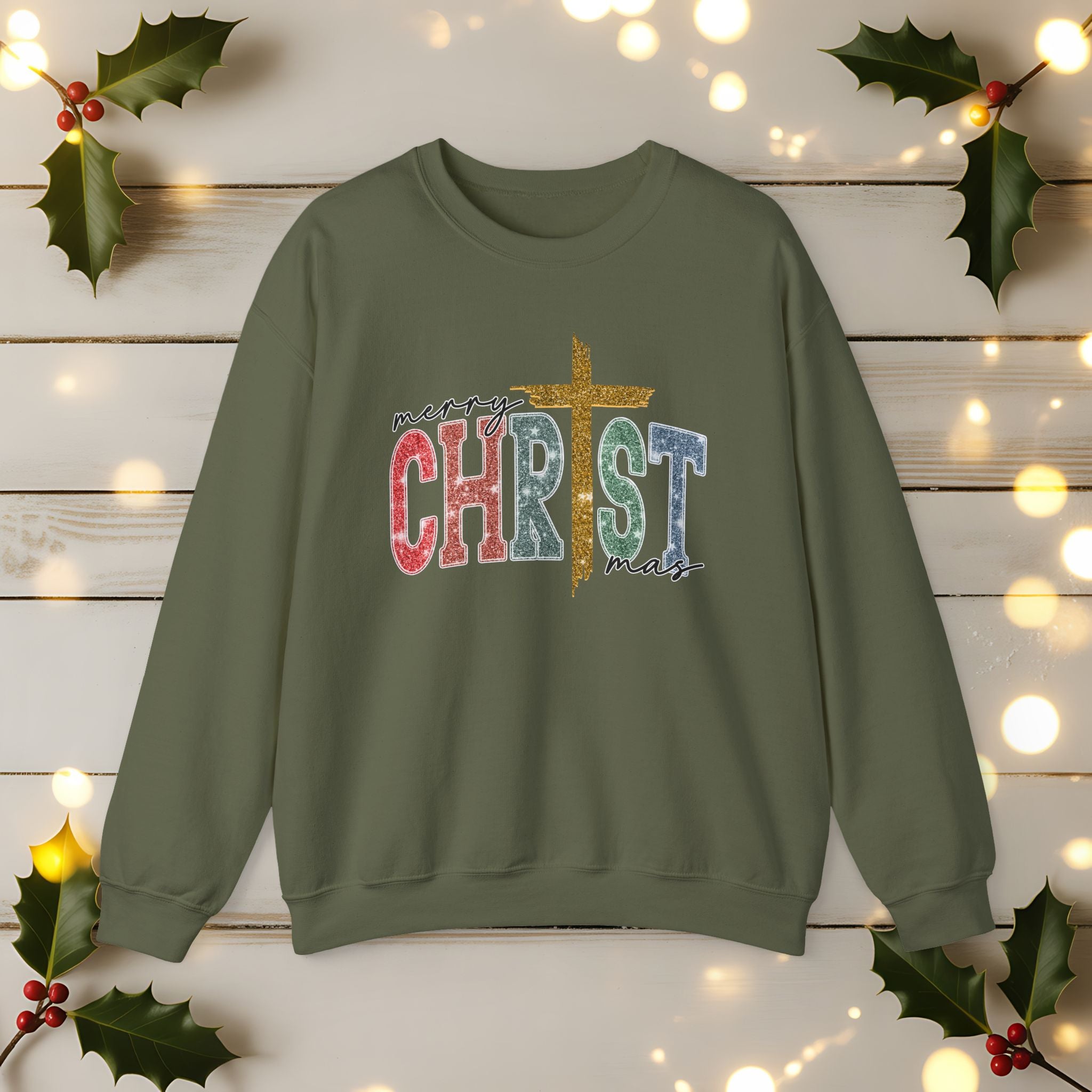 Merry CHRISTmas Sweatshirt • Christian Christmas Crewneck • Faux Glitter Cross Pullover • Faith Holiday Sweater • Jesus Christmas Shirt • Winter Gift for Her