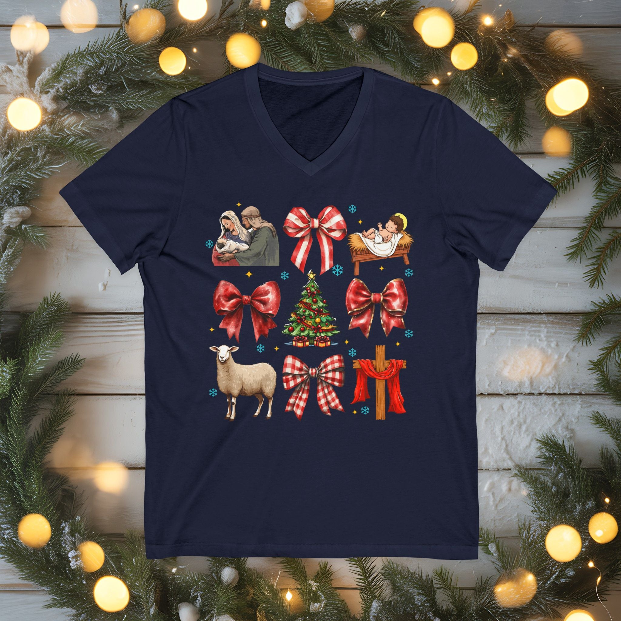 Nativity Christmas Shirt • Bella Canvas Christian Tee • Manger Scene T-Shirt • Faith Christmas Top • Holiday Jesus Shirt for Women