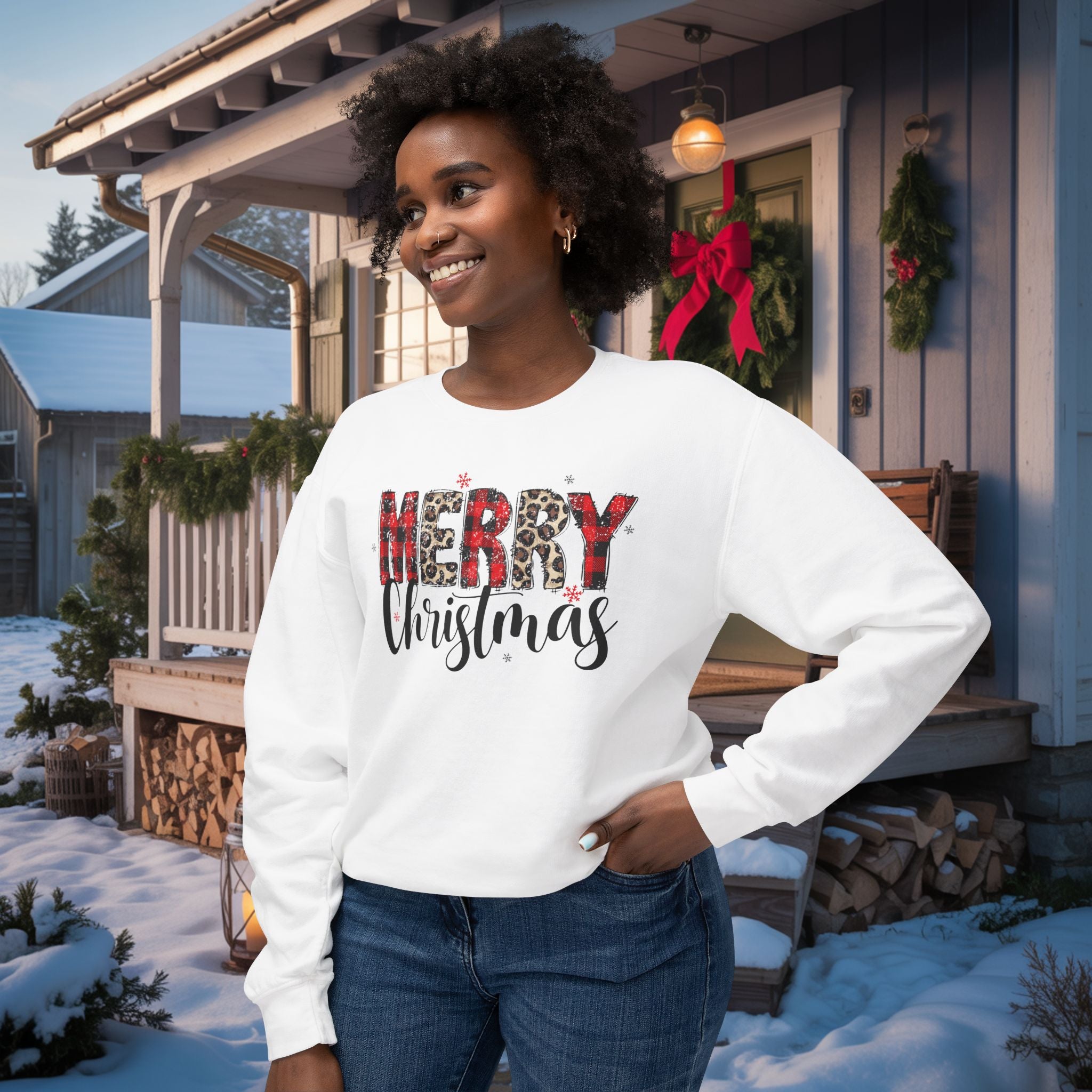 Merry Sweatshirt • Red Plaid & Leopard Print Christmas Sweater • Comfort Colors Crewneck • Trendy Holiday Sweatshirt for Women • Cute Winter Gift