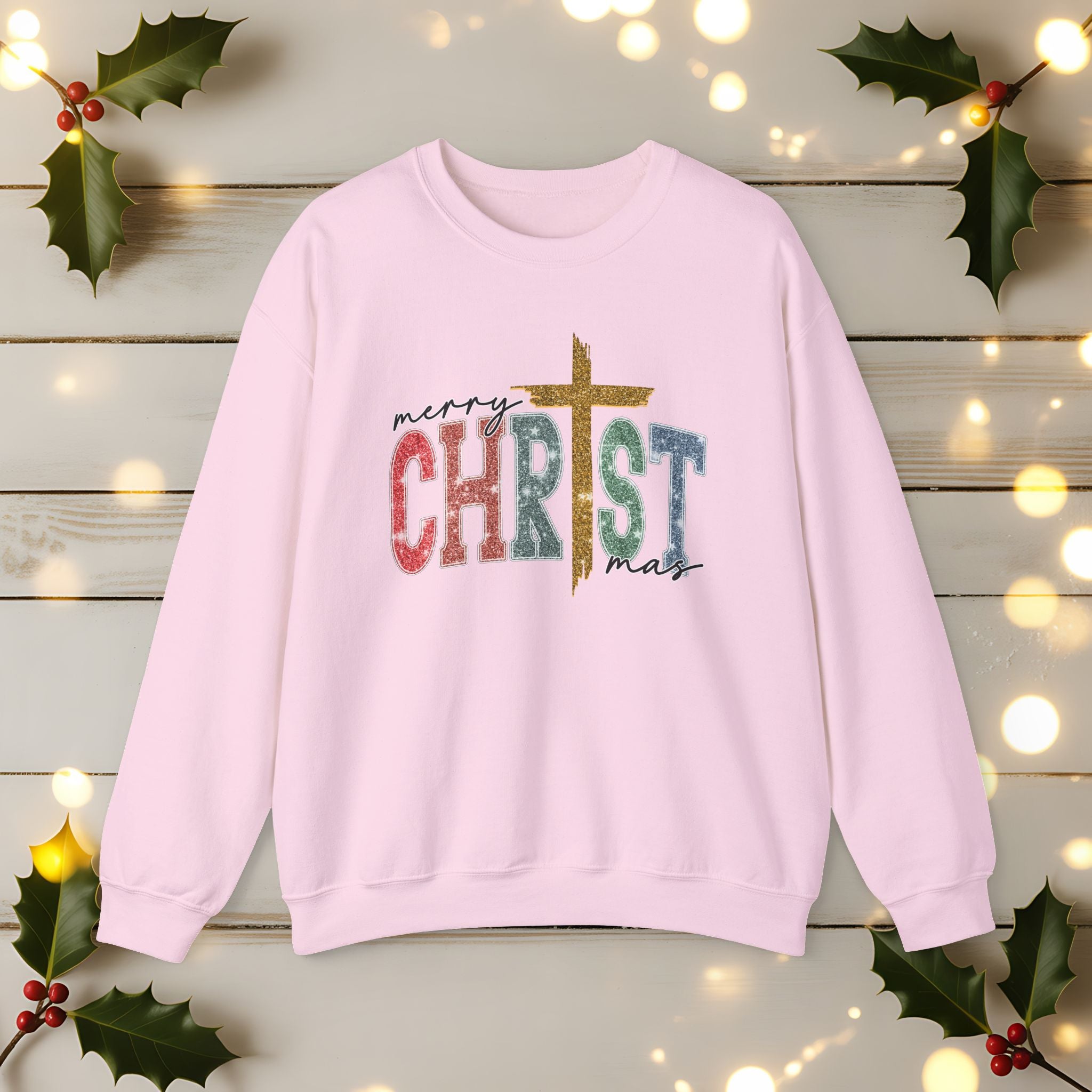 Merry CHRISTmas Sweatshirt • Christian Christmas Crewneck • Faux Glitter Cross Pullover • Faith Holiday Sweater • Jesus Christmas Shirt • Winter Gift for Her