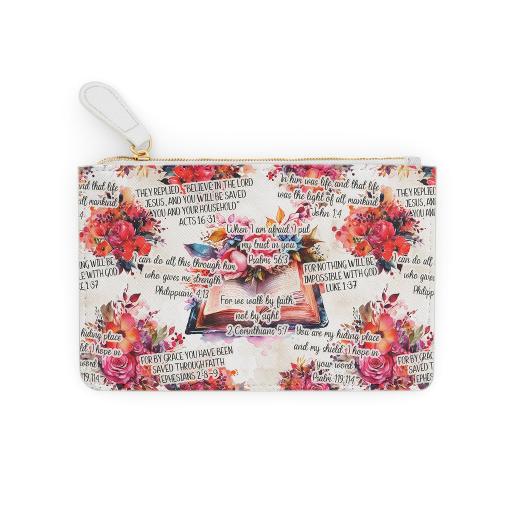 Floral Scripture Mini Clutch — Bible Verse Accent Pouch