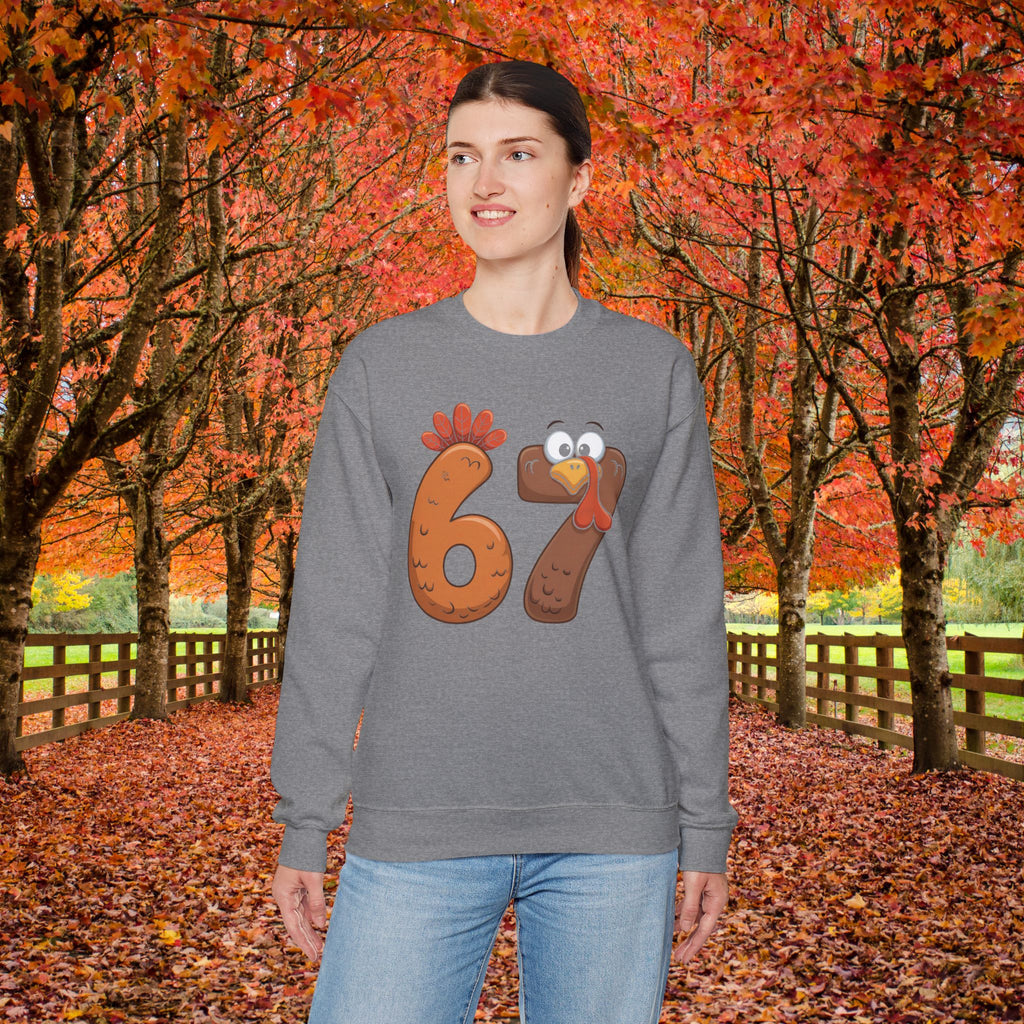 Funny 67 Turkey Thanksgiving Sweatshirt • Teacher Thanksgiving Shirt • Cute Fall Turkey Crewneck • Fall Classroom Shirt • Thanksgiving Outfit