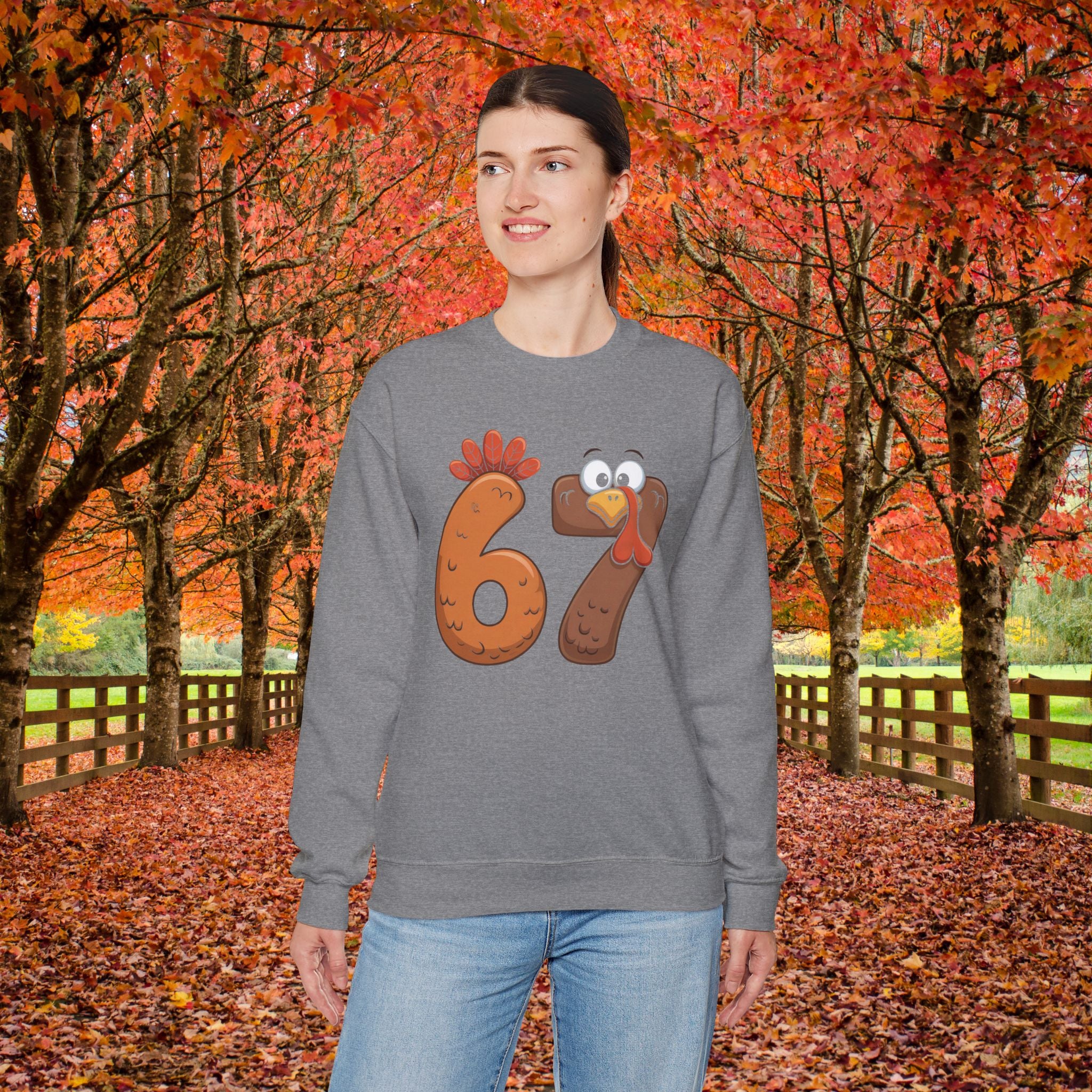 Funny 67 Turkey Thanksgiving Sweatshirt • Teacher Thanksgiving Shirt • Cute Fall Turkey Crewneck • Fall Classroom Shirt • Thanksgiving Outfit