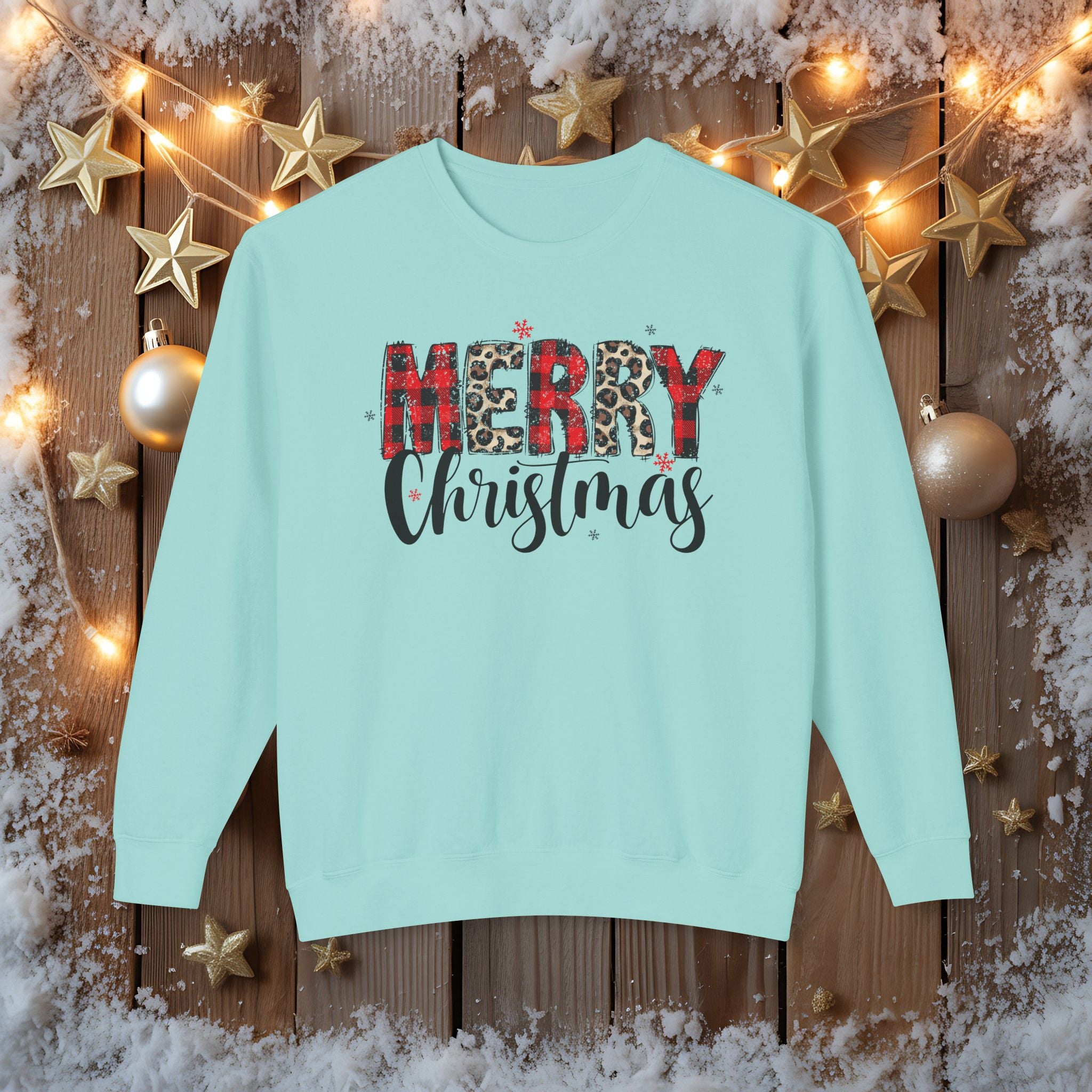 Merry Sweatshirt • Red Plaid & Leopard Print Christmas Sweater • Comfort Colors Crewneck • Trendy Holiday Sweatshirt for Women • Cute Winter Gift