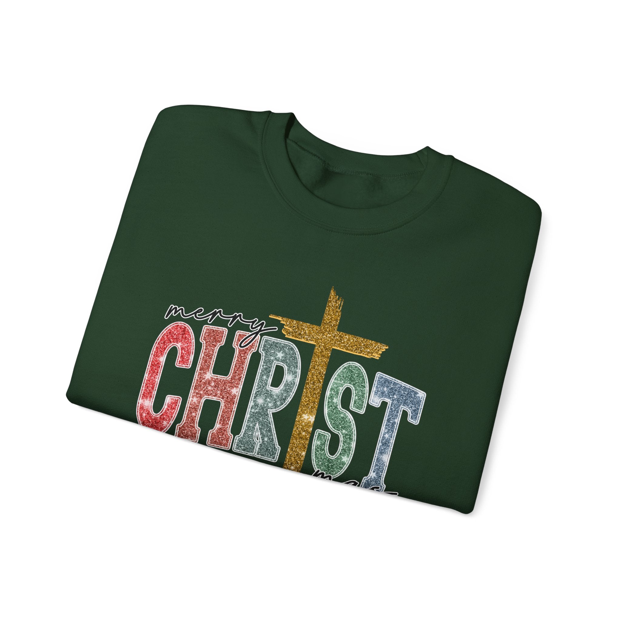 Merry CHRISTmas Sweatshirt • Christian Christmas Crewneck • Faux Glitter Cross Pullover • Faith Holiday Sweater • Jesus Christmas Shirt • Winter Gift for Her
